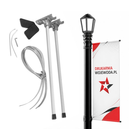 Maszt uliczny do flag 60 cm stalowy uchwyt + opaska – montaż na latarniach
