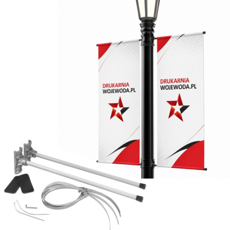 Podwójny maszt uliczny do flag 60 cm stalowy + opaski – ekspozycja na latarniach