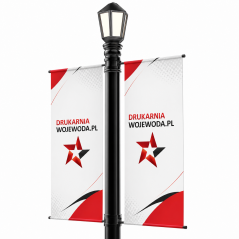 Podwójny maszt uliczny do flag 60 cm stalowy + opaski – ekspozycja na latarniach