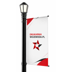 Maszt uliczny XL do flag 80 cm z banerem Frontlit 510 g 73 × 350 cm – montaż na latarniach