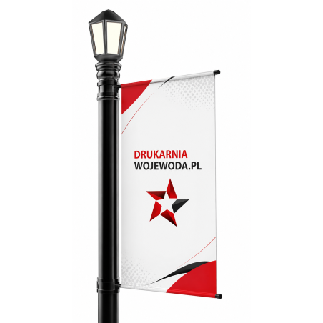 Maszt uliczny XL do flag 80 cm z banerem Frontlit 510 g 73 × 350 cm – montaż na latarniach