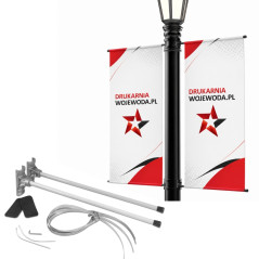 Podwójny maszt uliczny XL do flag 80 cm stalowy + opaski – ekspozycja na latarniach