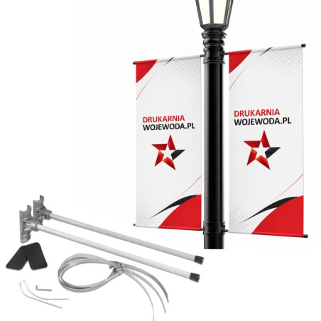 Podwójny maszt uliczny XL do flag 80 cm stalowy + opaski – ekspozycja na latarniach