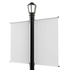 Podwójny maszt uliczny XL do flag 80 cm stalowy + opaski – ekspozycja na latarniach