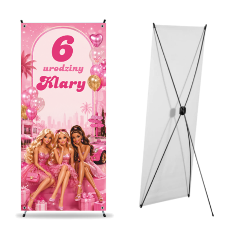 X-Baner 80x180 cm Compact – dekoracyjny stojak na urodzinki dziewczynki Różowe lalki