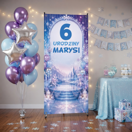 X-Baner 80x180 cm Compact – dekoracyjny stojak na urodzinki dziewczynki Zamek z lodu
