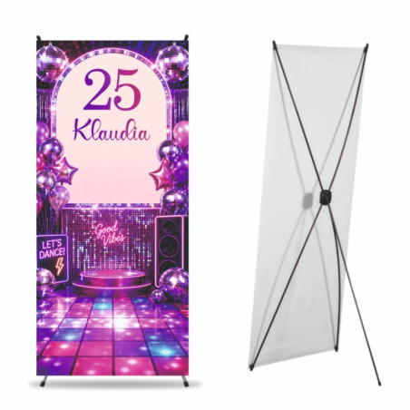 X-Baner 80x180 cm Compact – dekoracyjny stojak na urodziny Pink disco