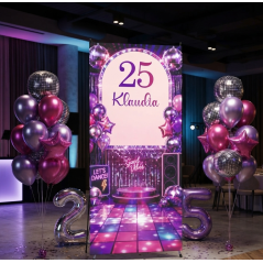 X-Baner 80x180 cm Compact – dekoracyjny stojak na urodziny Pink disco