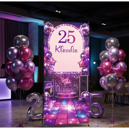 X-Baner 80x180 cm Compact – dekoracyjny stojak na urodziny Pink disco