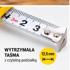 Miara Zwijana 3m 12,5mm Taśma Miernicza Automatyczna Żółta z Blokadą