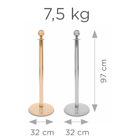 Stalowy słupek hotelowy Royal złoty 97 cm 7,5 kg z kulą – eleganckie odgrodzenie stref