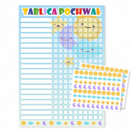 Papier plakatowy tablica pochwał A2 42x59,4 cm 320 naklejek – motywacja w przedszkolu