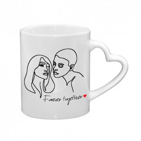 Kubek biały z uchem serce 300 ml 9,5x8 cm z nadrukiem – prezent dla zakochanych