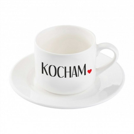 Ceramika biała filiżanka z nadrukiem na Walentynki 170 ml 6,5x8 cm z talerzykiem – prezent personalizowany