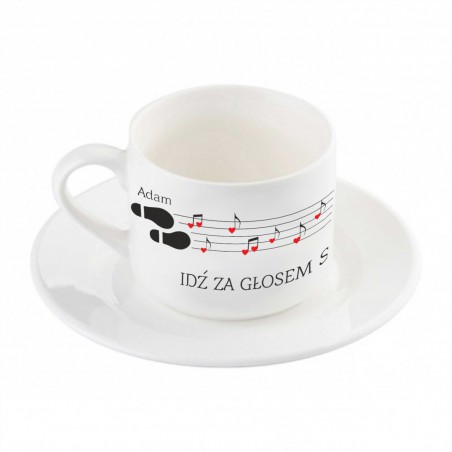 Ceramika biała filiżanka z nadrukiem na Walentynki 170 ml 6,5x8 cm z talerzykiem – prezent personalizowany