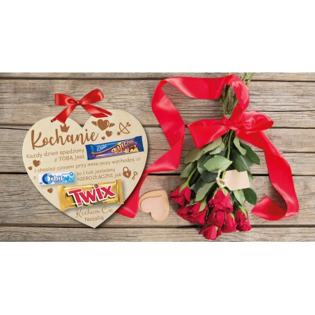 Drewniana tabliczka prezentowa serce 3 mm sklejka z grawerem – kreatywny upominek walentynkowy