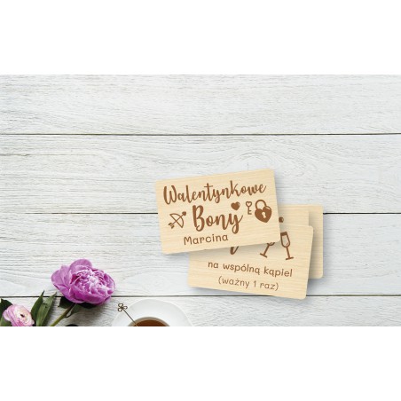 Sklejka sosnowa kupony walentynkowe 8x5 cm 8 sztuk 3 mm personalizowane – prezent dla zakochanych