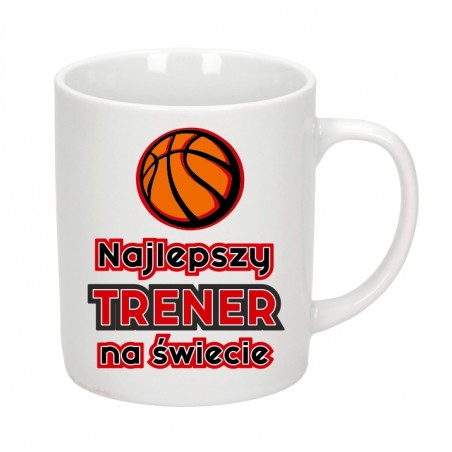 Kubek biały 300 ml 9,5x8 cm z nadrukiem Najlepszy trener na świecie – personalizowany prezent dla kibica