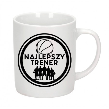 Kubek biały 300 ml 9,5x8 cm z nadrukiem Najlepszy trener – personalizowany prezent dla kibica