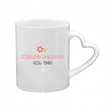 Kubek biały z uchem serce 300 ml 9,5x8 cm z nadrukiem Najlepsza mama na świecie z imionami dzieci – personalizowany prezent