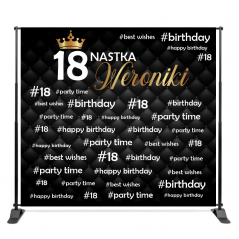 Teleskopowa ścianka banerowa 220x240 cm z hasztagiem – tło na 18 urodziny