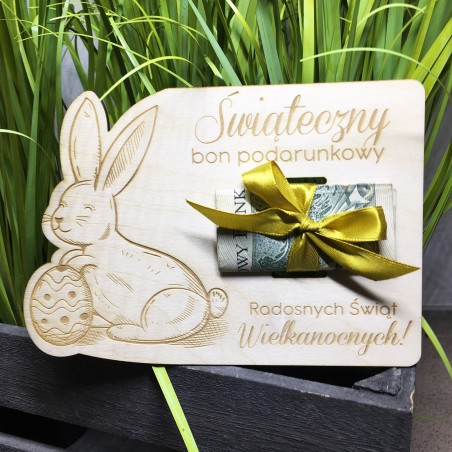 Sklejka brzozowa bon wielkanocny 165x115 mm 3 mm z wstążką wzór 3 – prezent z miejscem na banknot